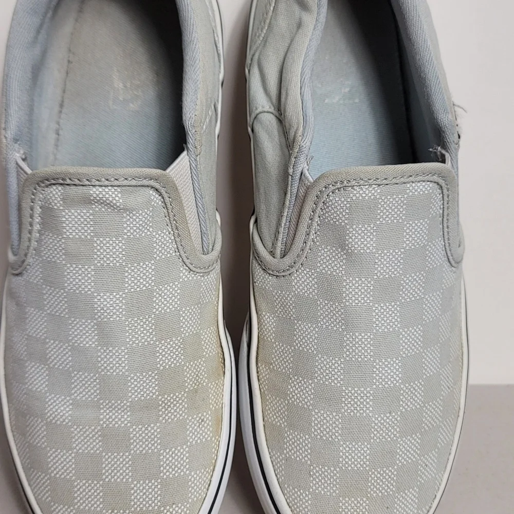 Vans Little girls Slip On Sz 4 Blue Chequered Plaid Slip On Shoes